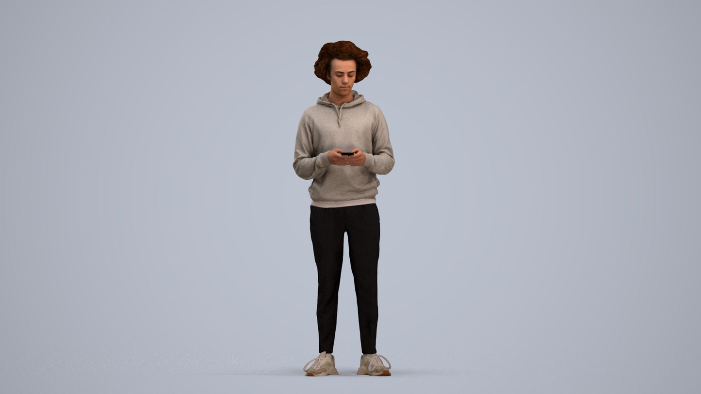 3D people model man casual standing, scanned human for 3ds Max rendering, standing pose render