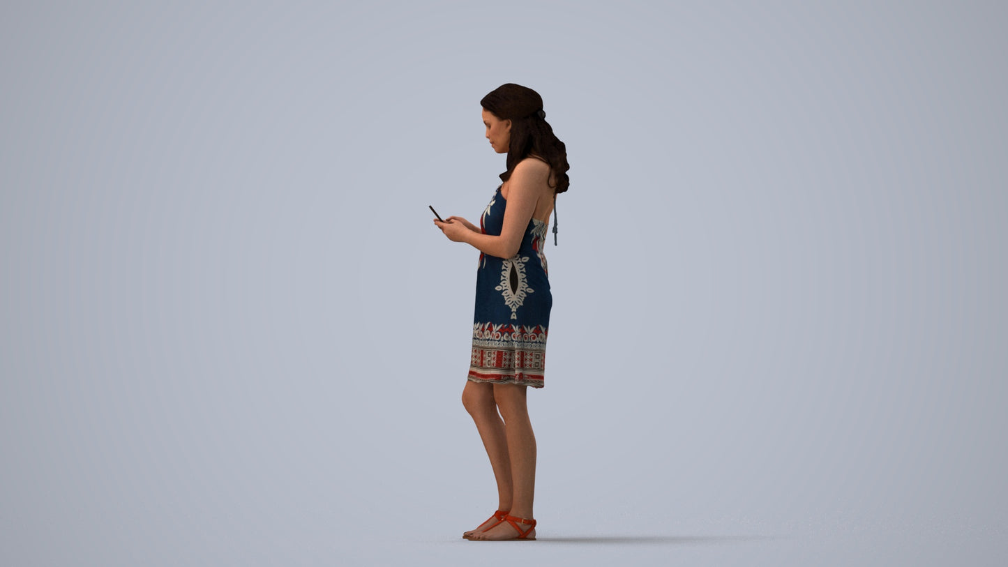 scanned 3D woman casual pool, photogrammetry people for Enscape and V-Ray, three-quarter view render