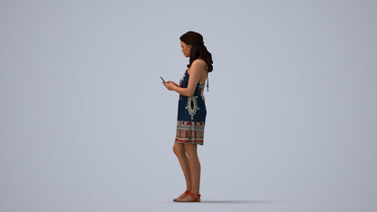 scanned 3D woman casual pool, photogrammetry people for Enscape and V-Ray, three-quarter view render