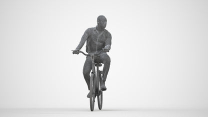 photogrammetry 3D man business cycling, realistic human model archviz FBX, wireframe back view