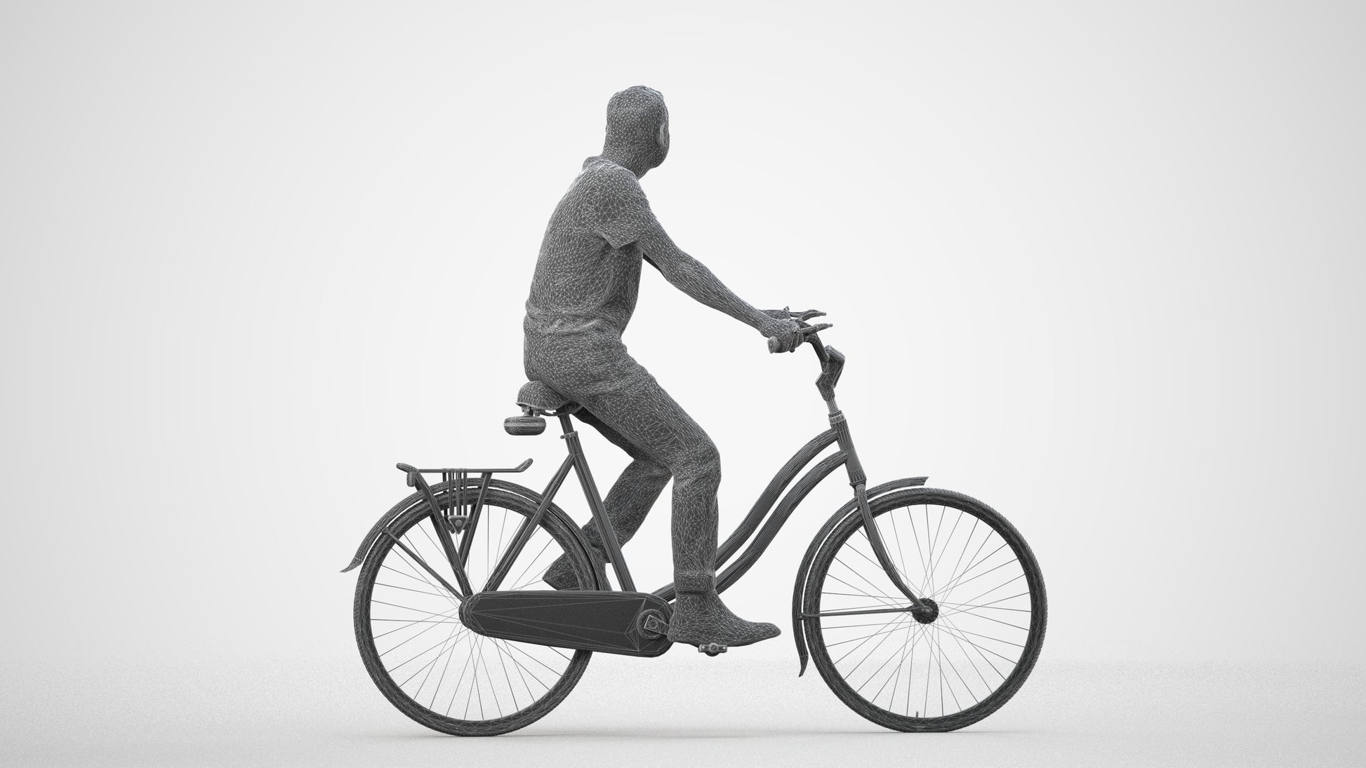 scanned 3D man casual cycling, photogrammetry people for Enscape and V-Ray, wireframe side view