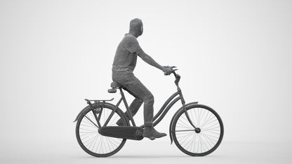 scanned 3D man casual cycling, photogrammetry people for Enscape and V-Ray, wireframe side view