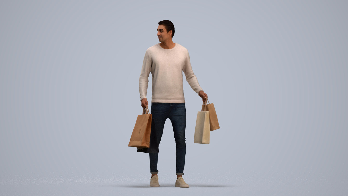3D people model man casual formal, scanned human for 3ds Max rendering, standing pose render