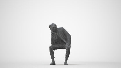 scanned 3D man casual sitting, photogrammetry people for Enscape and V-Ray, square thumbnail