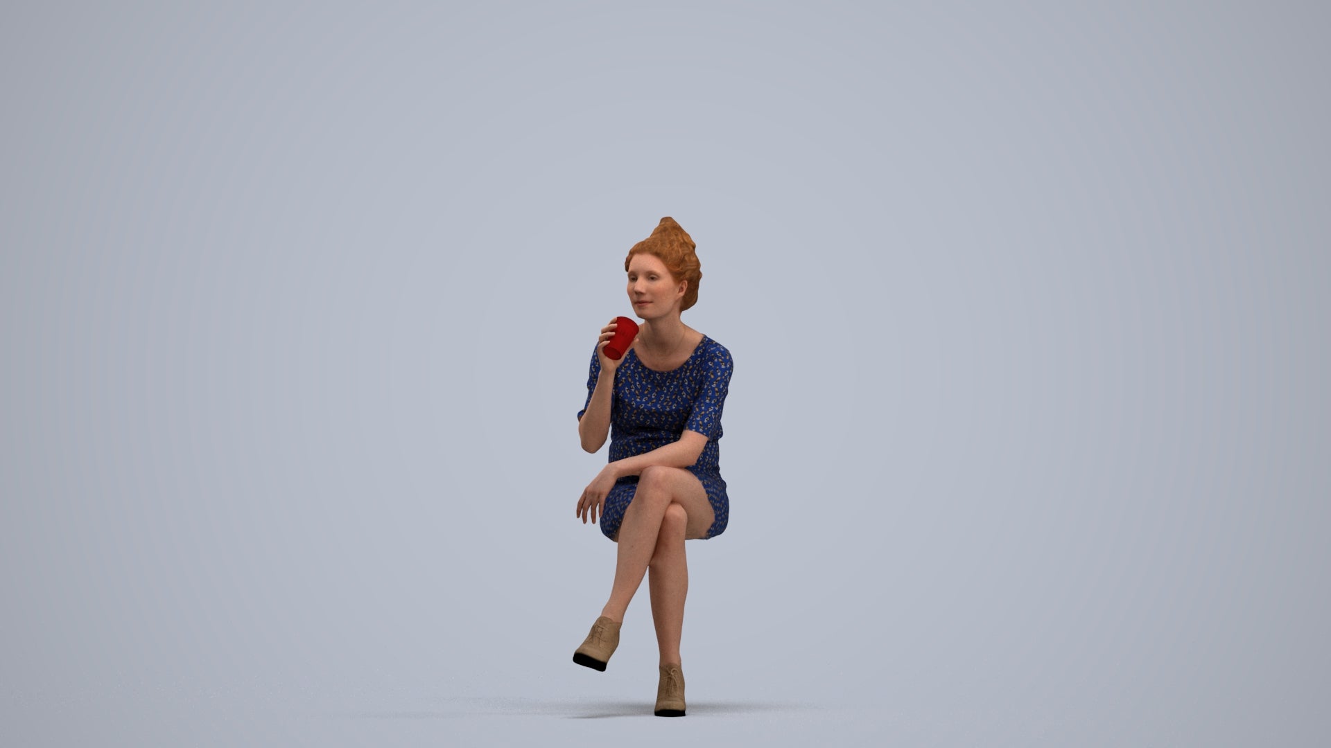 scanned 3D woman casual sitting, photogrammetry people for Enscape and V-Ray, standing pose render