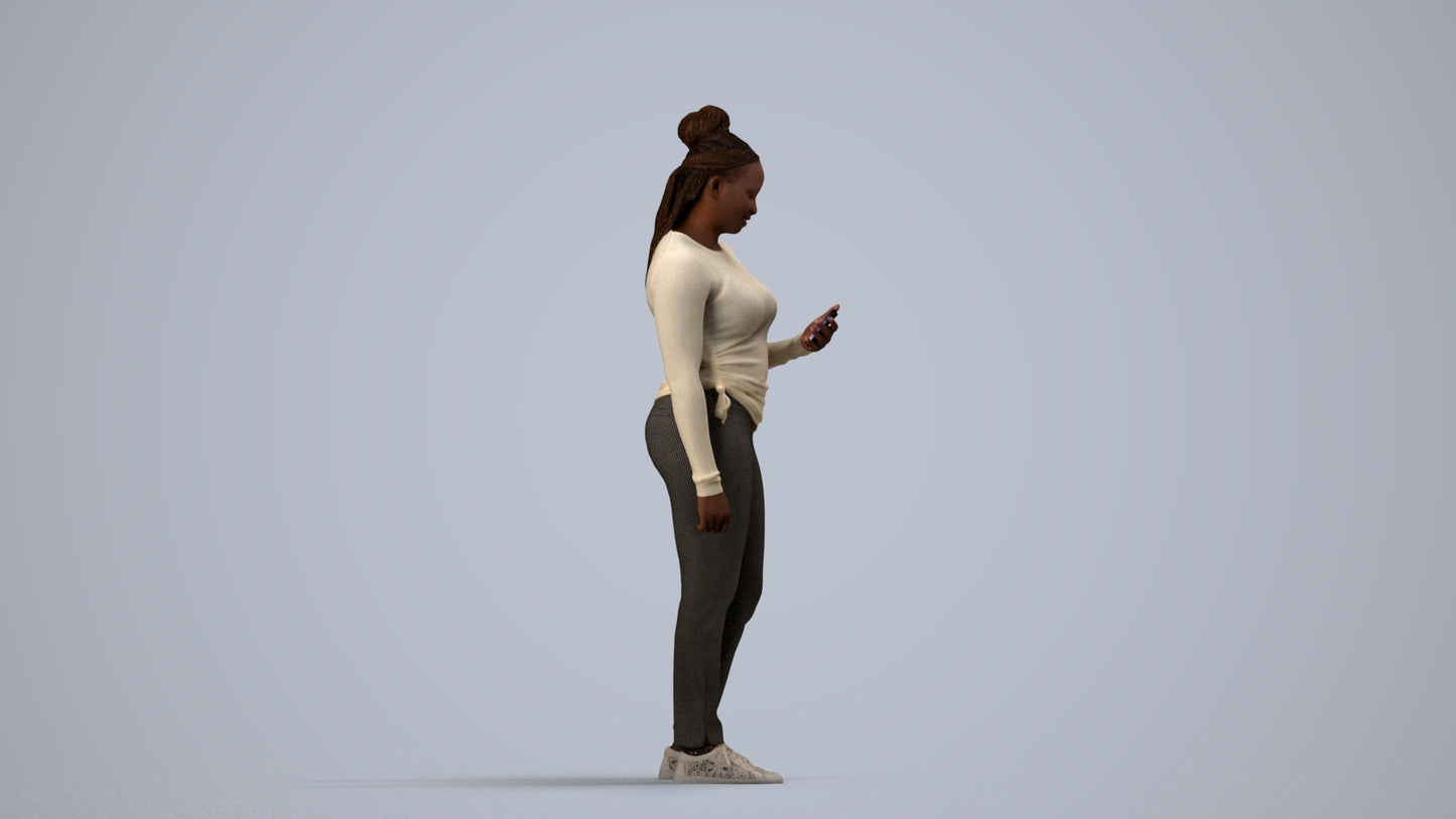 realistic 3D people woman casual standing, render-ready for V-Ray and Corona, FBX OBJ, side view render