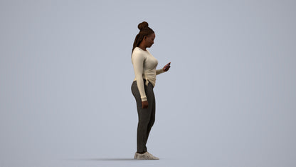 realistic 3D people woman casual standing, render-ready for V-Ray and Corona, FBX OBJ, side view render