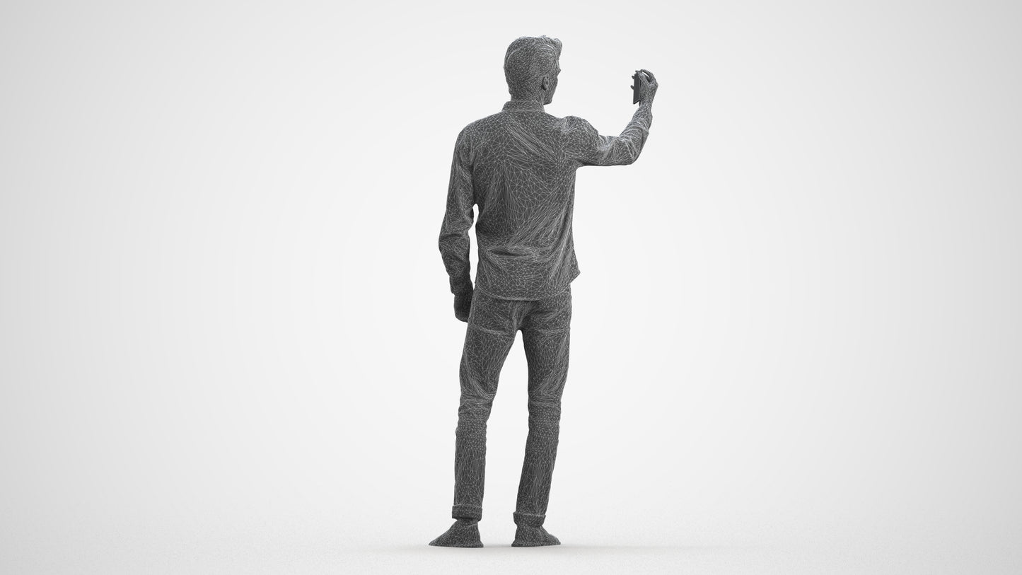 scanned 3D man casual standing, photogrammetry people for Enscape and V-Ray, wireframe front view