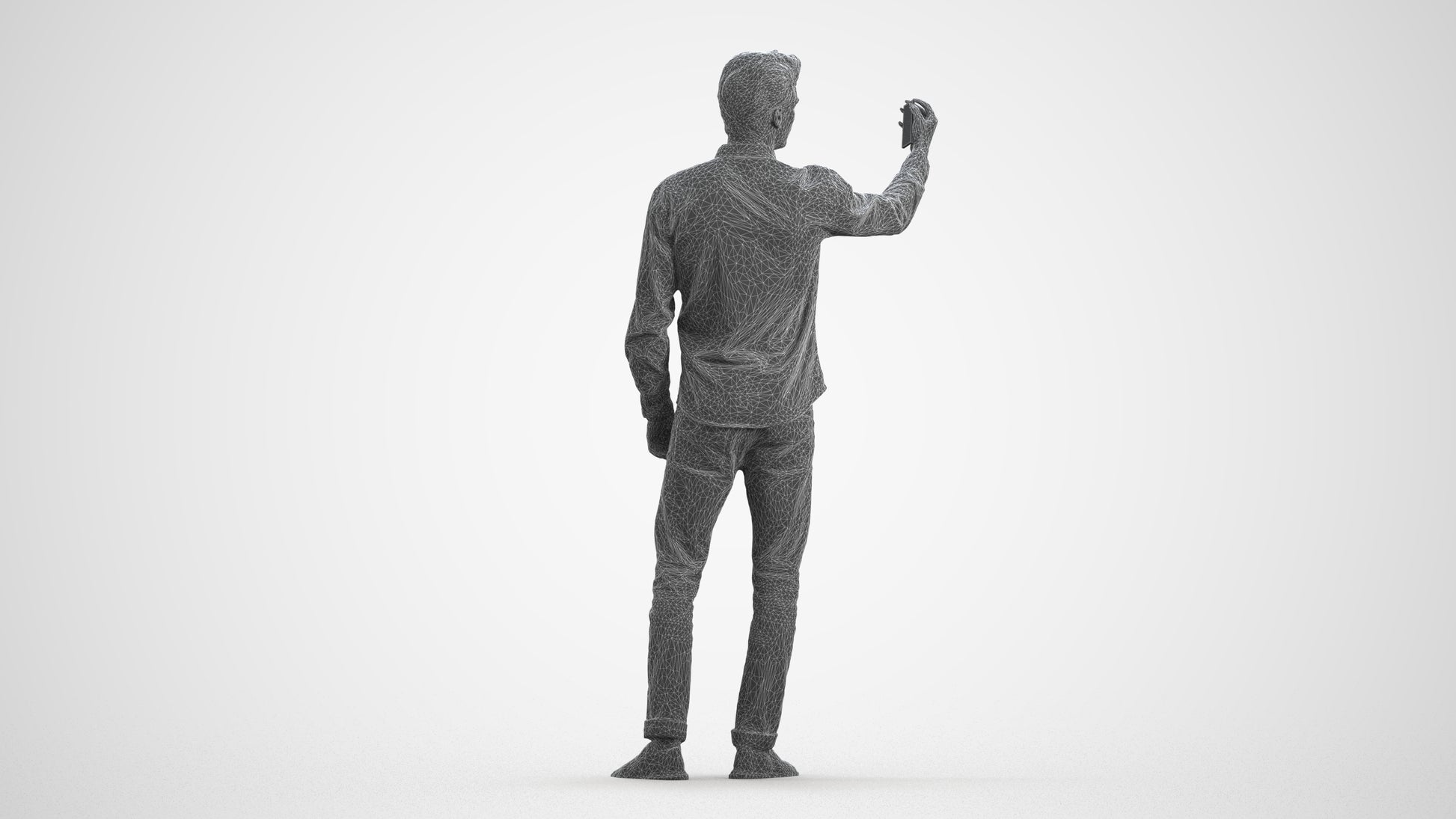 scanned 3D man casual standing, photogrammetry people for Enscape and V-Ray, wireframe front view