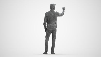 scanned 3D man casual standing, photogrammetry people for Enscape and V-Ray, wireframe front view