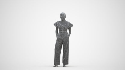 3D scanned woman standing business, photorealistic archviz people for Enscape and SketchUp, three-quarter front view render