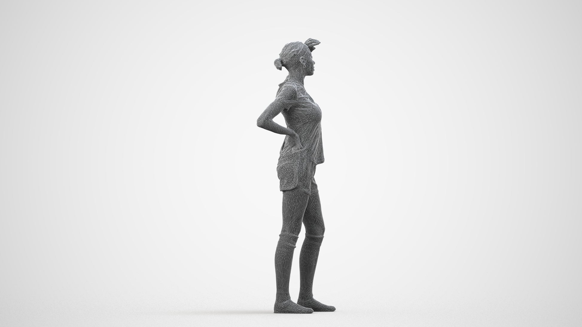 3D scanned woman sport, photorealistic archviz people for Enscape and SketchUp, wireframe side view