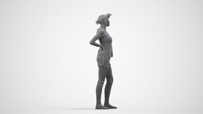 3D scanned woman sport, photorealistic archviz people for Enscape and SketchUp, wireframe side view