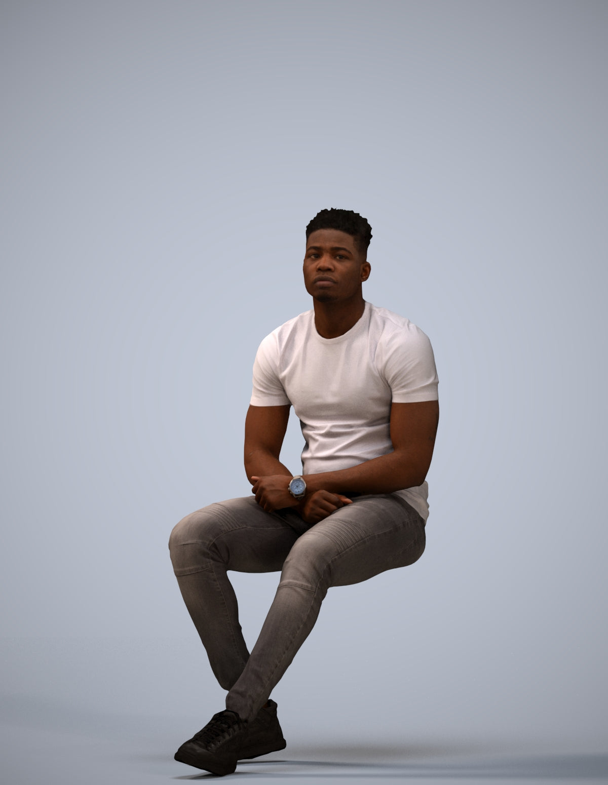 3D scanned man sitting casual, photorealistic archviz people for Enscape and SketchUp