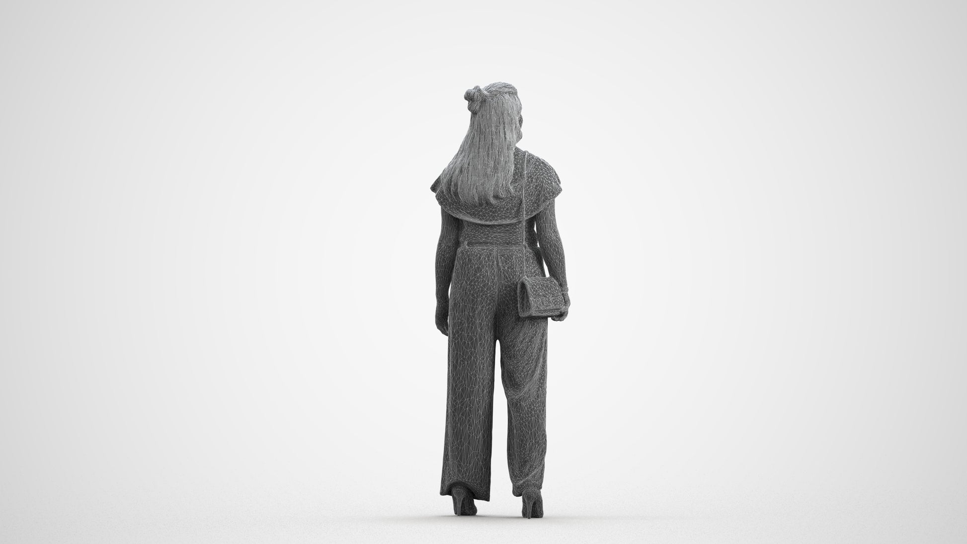 3D people model woman casual walking, scanned human for 3ds Max rendering, wireframe front view
