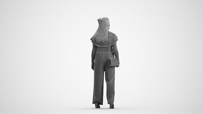 3D people model woman casual walking, scanned human for 3ds Max rendering, wireframe front view
