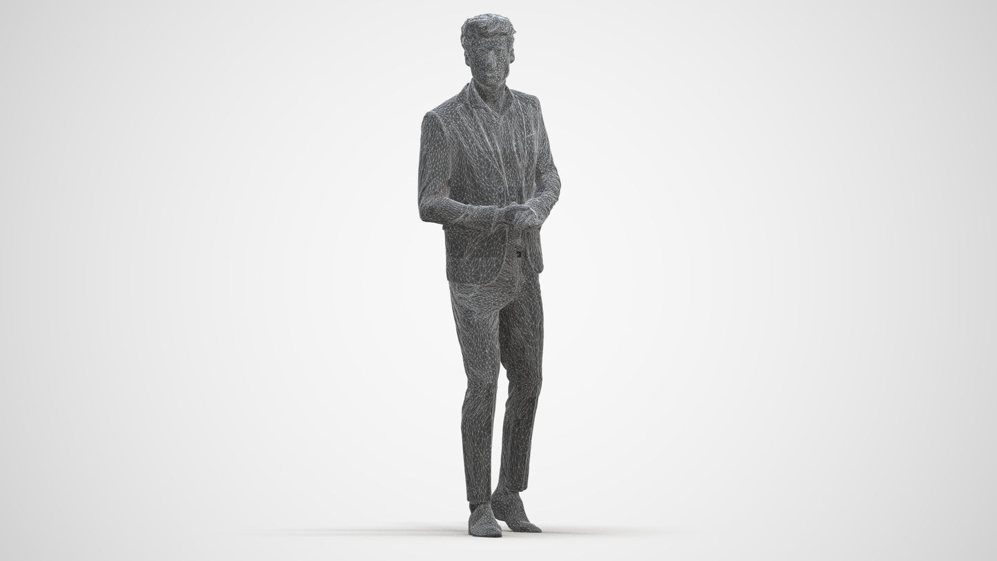 photogrammetry 3D man business, realistic human model archviz FBX, three-quarter front view render