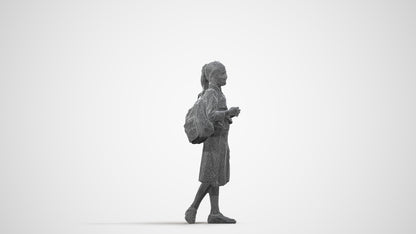 3D human model girl kids, photogrammetry scanned person for archviz, wireframe side view