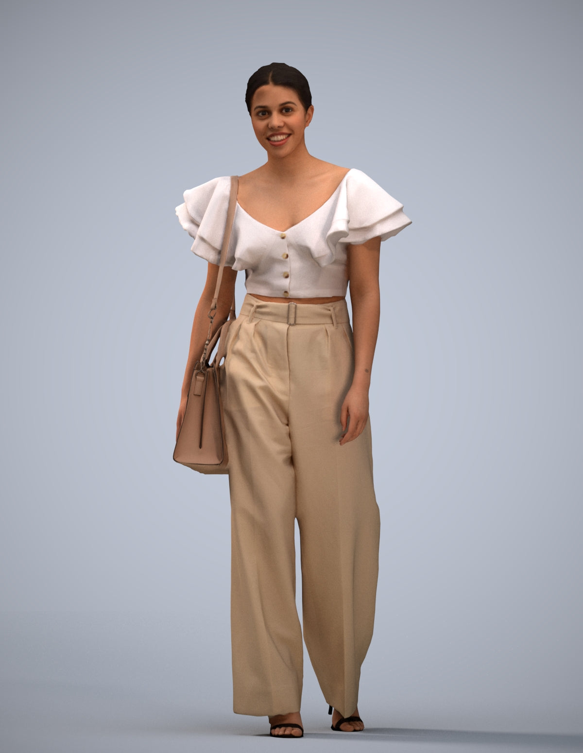 3D scanned woman walking business, photorealistic archviz people for Enscape and SketchUp