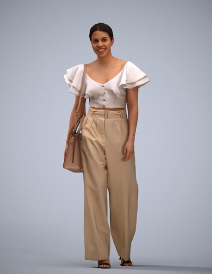3D scanned woman walking business, photorealistic archviz people for Enscape and SketchUp