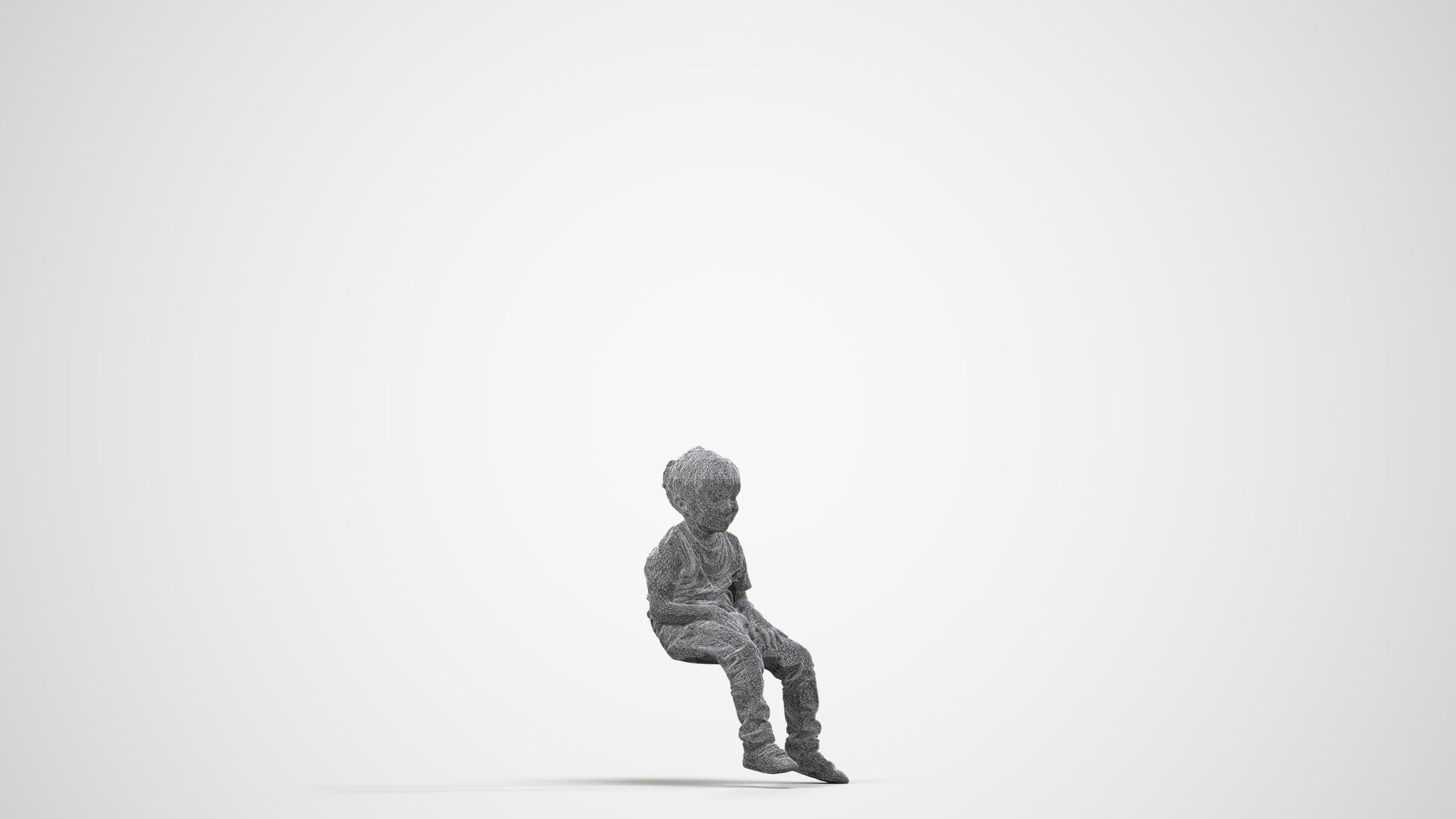 3D human model boy casual kids, photogrammetry scanned person for archviz, wireframe side view