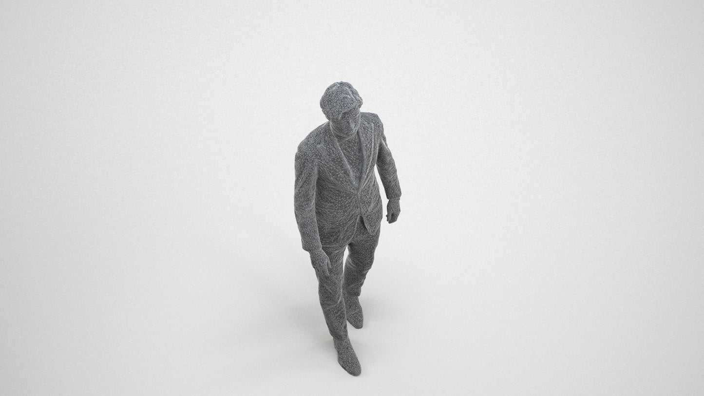 3D people model man business, scanned human for 3ds Max rendering, wireframe three-quarter view