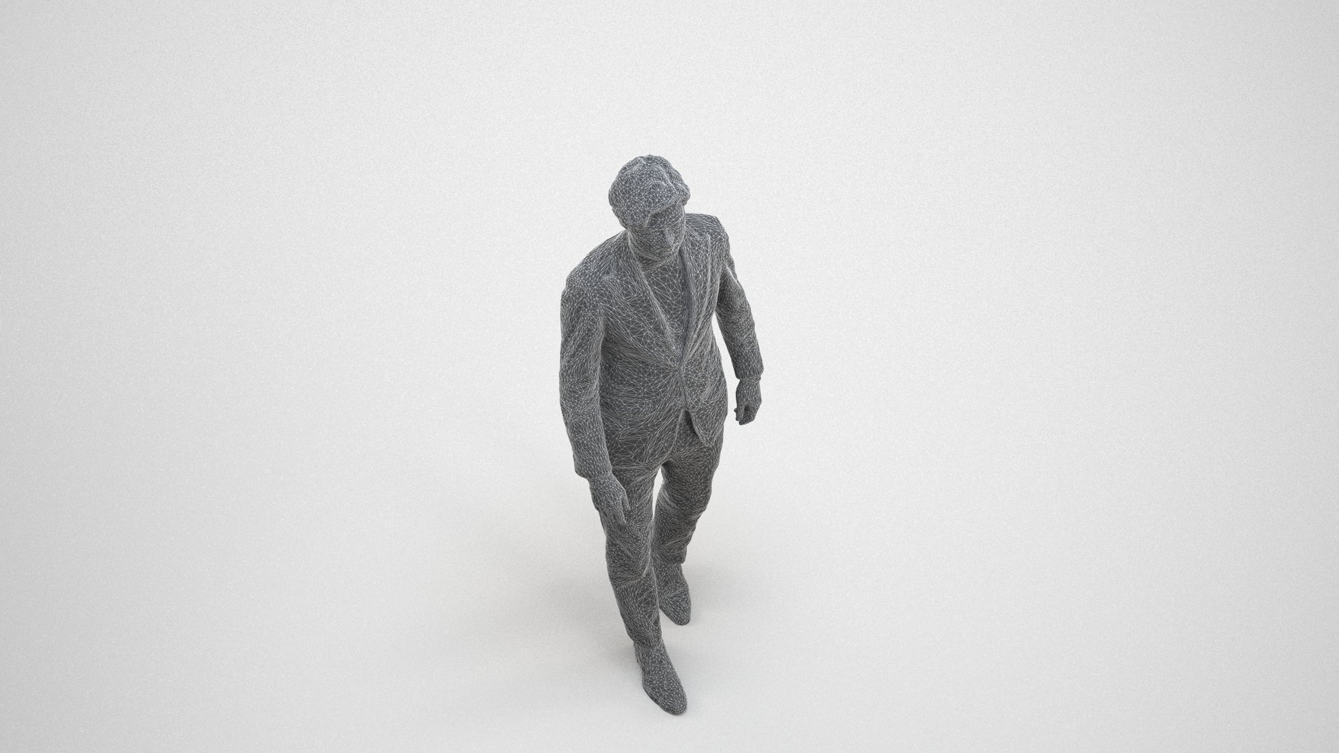 3D people model man business, scanned human for 3ds Max rendering, wireframe three-quarter view