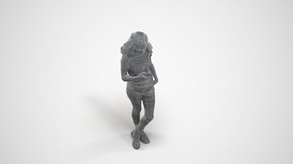 photogrammetry 3D woman casual standing, realistic human model archviz FBX, wireframe three-quarter view