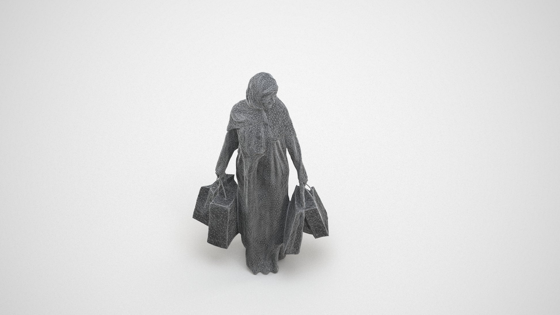 realistic 3D people woman casual shopping, render-ready for V-Ray and Corona, FBX OBJ, wireframe three-quarter view