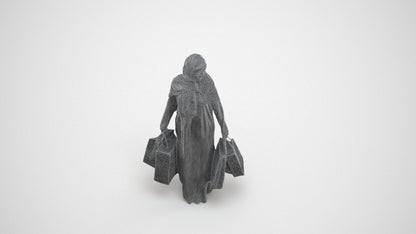 realistic 3D people woman casual shopping, render-ready for V-Ray and Corona, FBX OBJ, wireframe three-quarter view