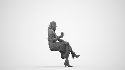 photogrammetry 3D woman casual sitting, realistic human model archviz FBX, wireframe side view