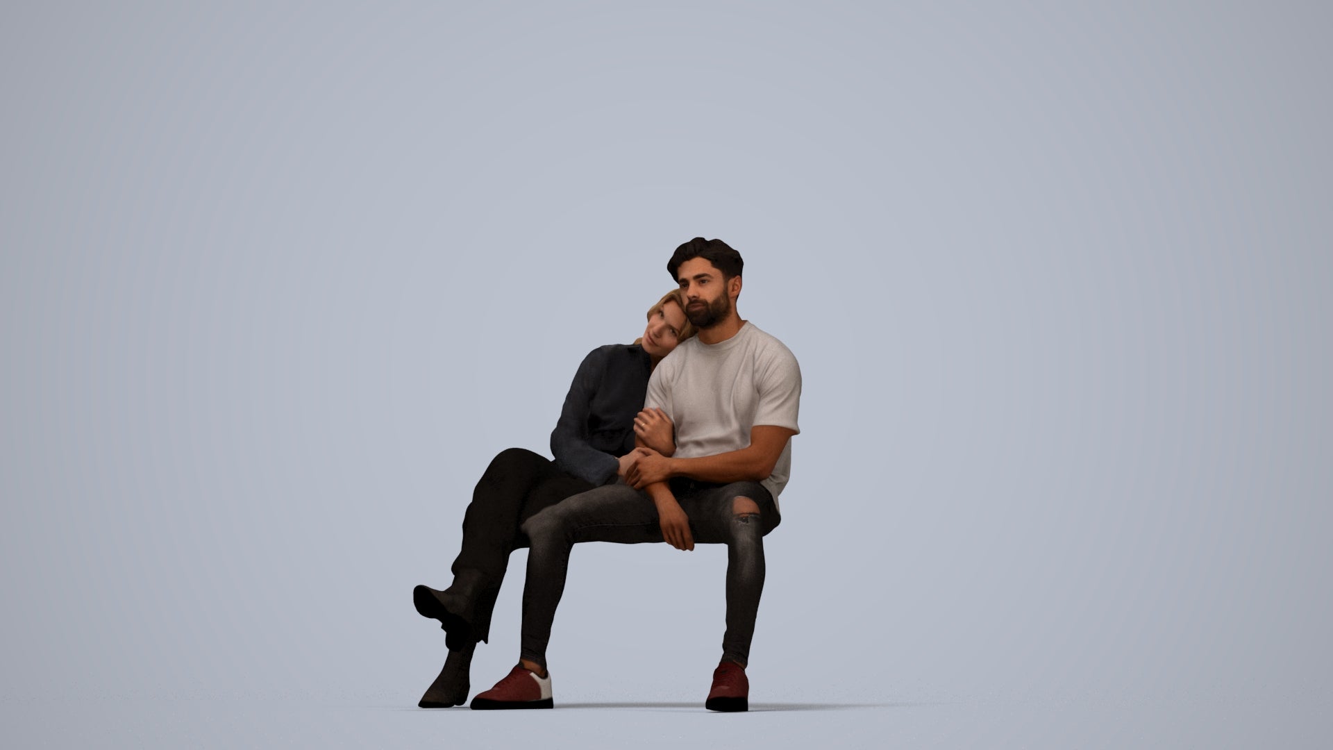 3D people model woman business couple, scanned human for 3ds Max rendering, top-down view render
