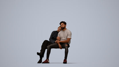 3D people model woman business couple, scanned human for 3ds Max rendering, top-down view render