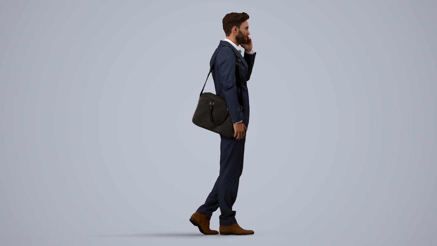 3D scanned man business, photorealistic archviz people for Enscape and SketchUp, side view render