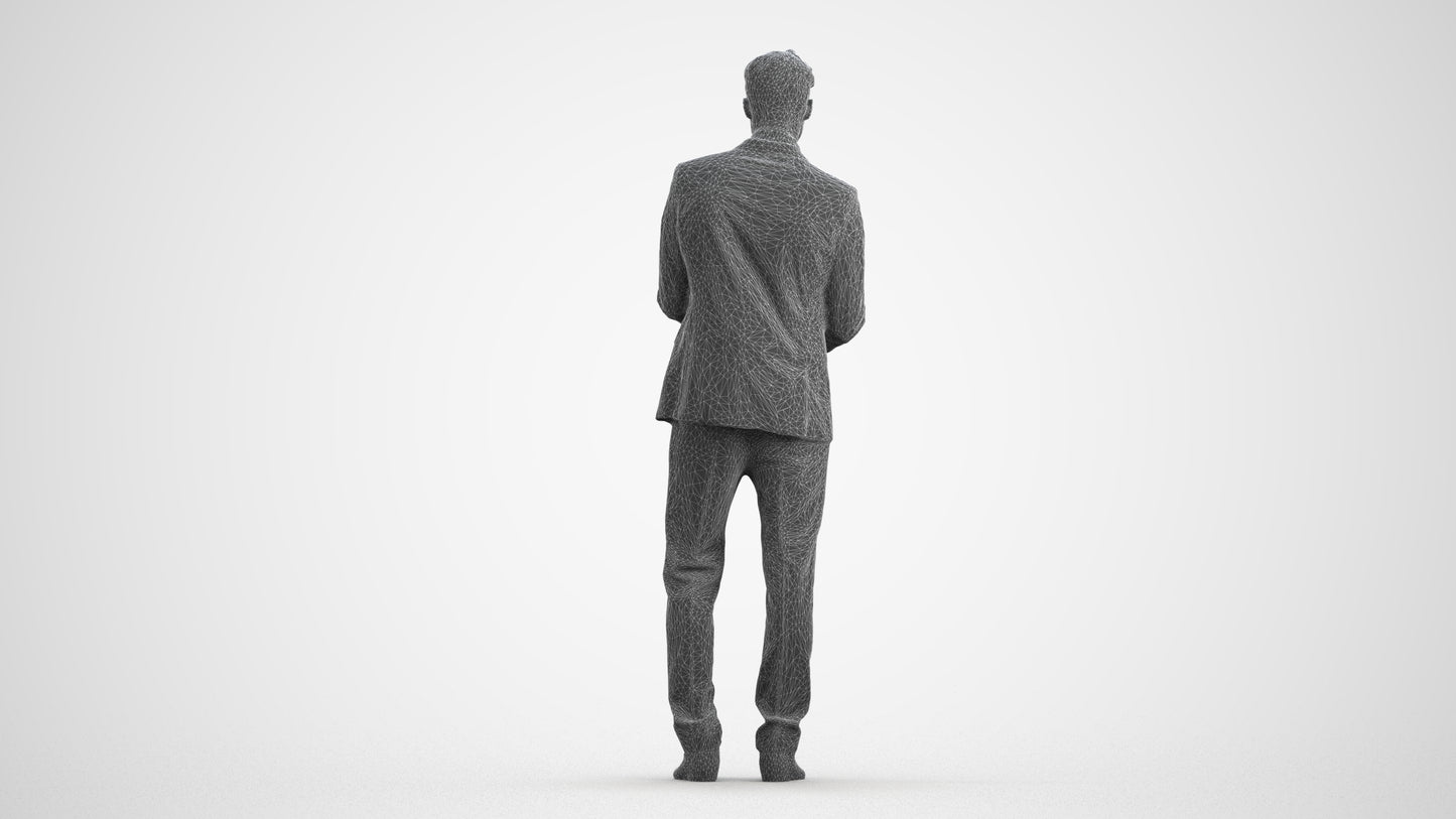 realistic 3D human man business, archviz people FBX OBJ for Blender, wireframe front view