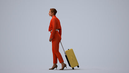 3D human model woman business, photogrammetry scanned person for archviz, three-quarter view render
