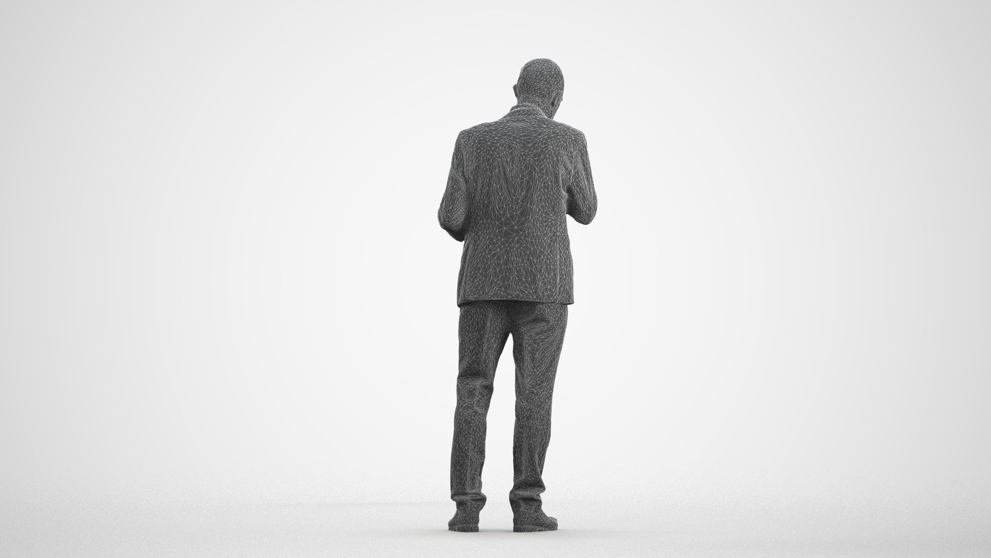 scanned 3D senior man business, photogrammetry people for Enscape and V-Ray, wireframe front view