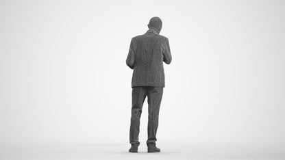 scanned 3D senior man business, photogrammetry people for Enscape and V-Ray, wireframe front view