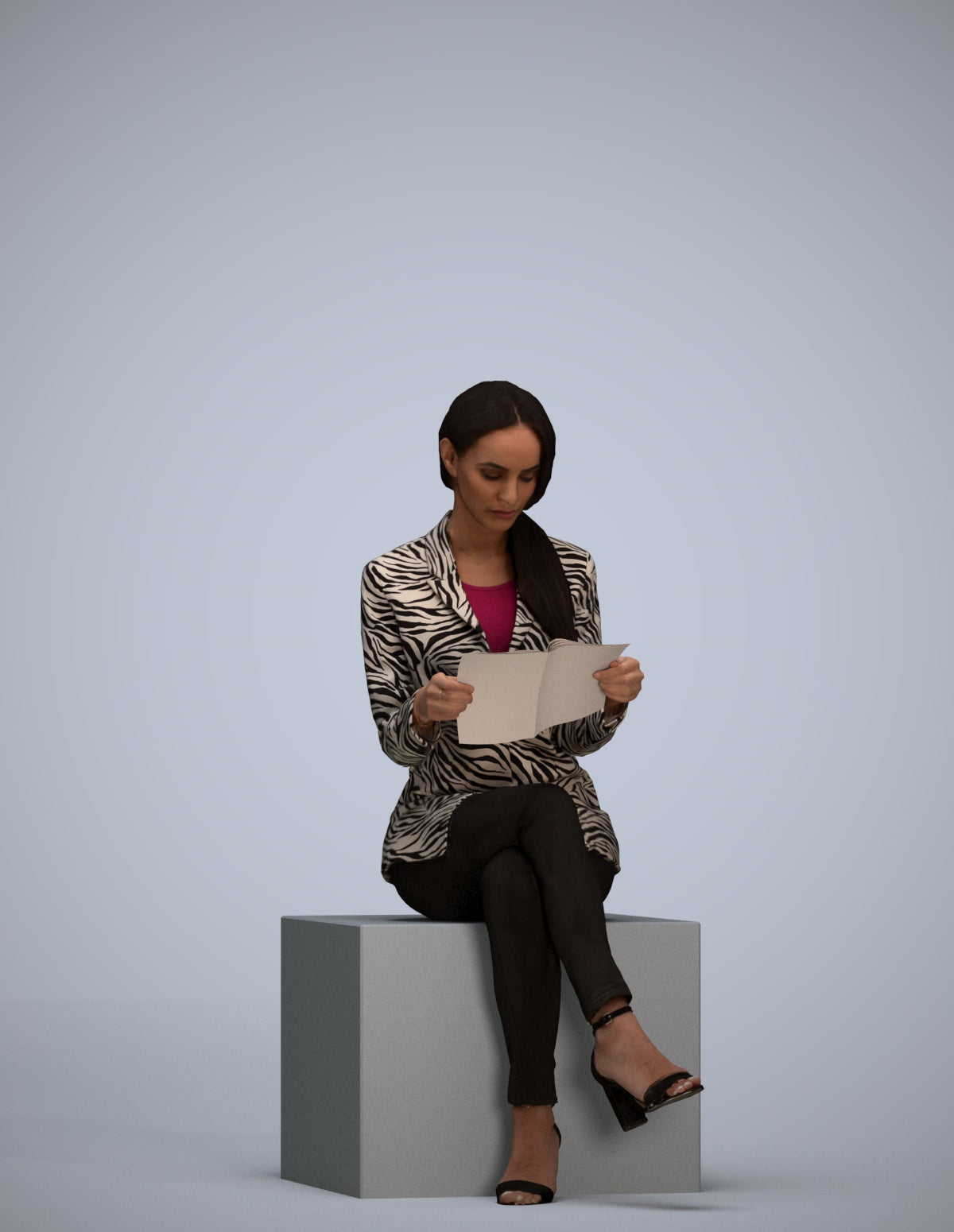 3D people model woman casual sitting, scanned human for 3ds Max rendering
