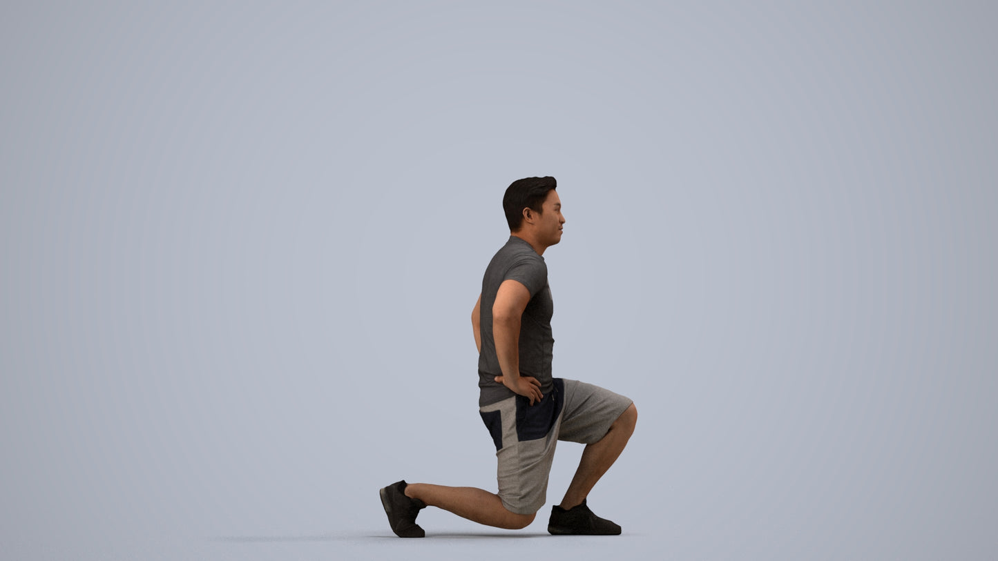3D human model man sport, photogrammetry scanned person for archviz, side view render