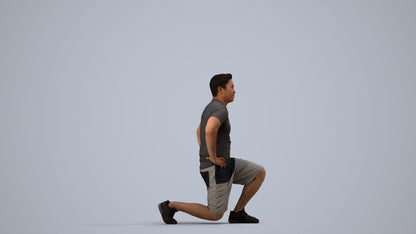 3D human model man sport, photogrammetry scanned person for archviz, side view render