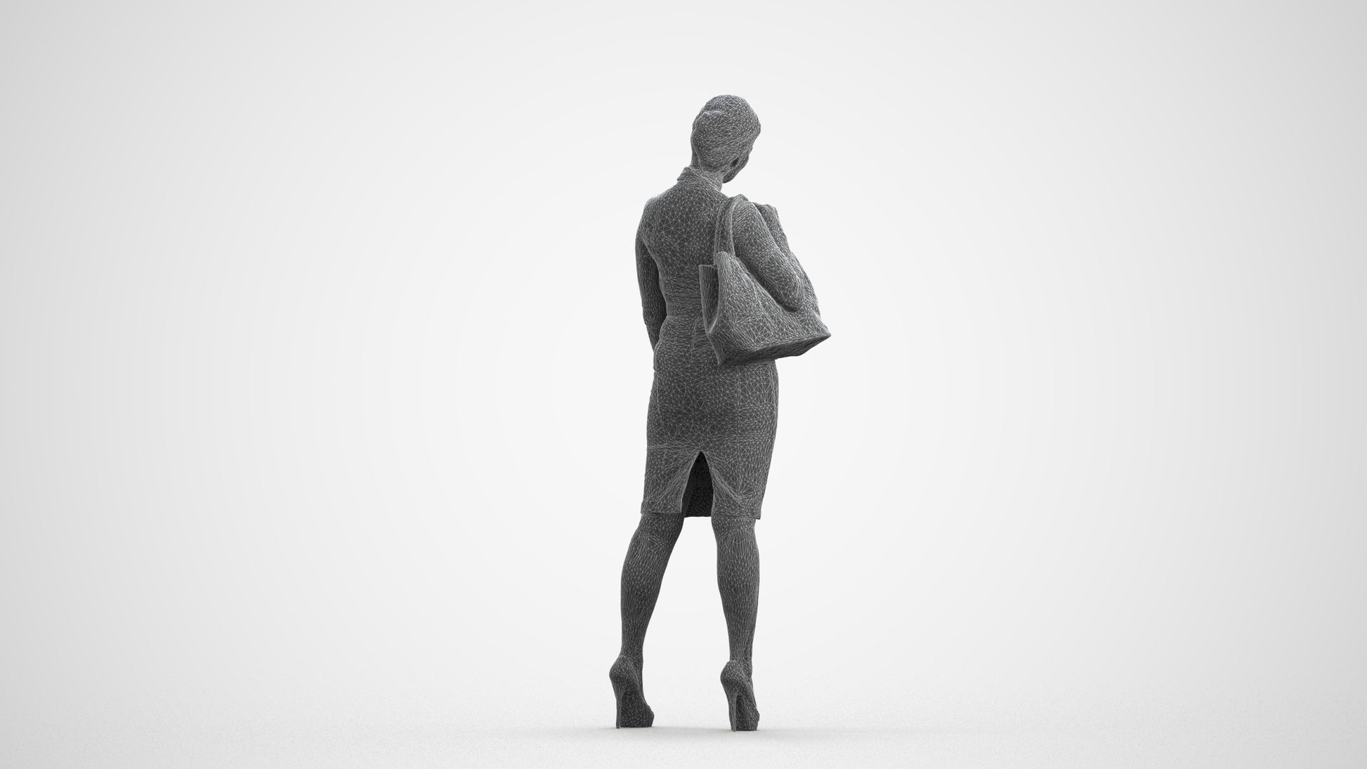 3D scanned woman standing business, photorealistic archviz people for Enscape and SketchUp, wireframe front view