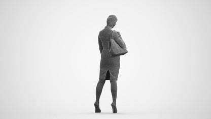 3D scanned woman standing business, photorealistic archviz people for Enscape and SketchUp, wireframe front view