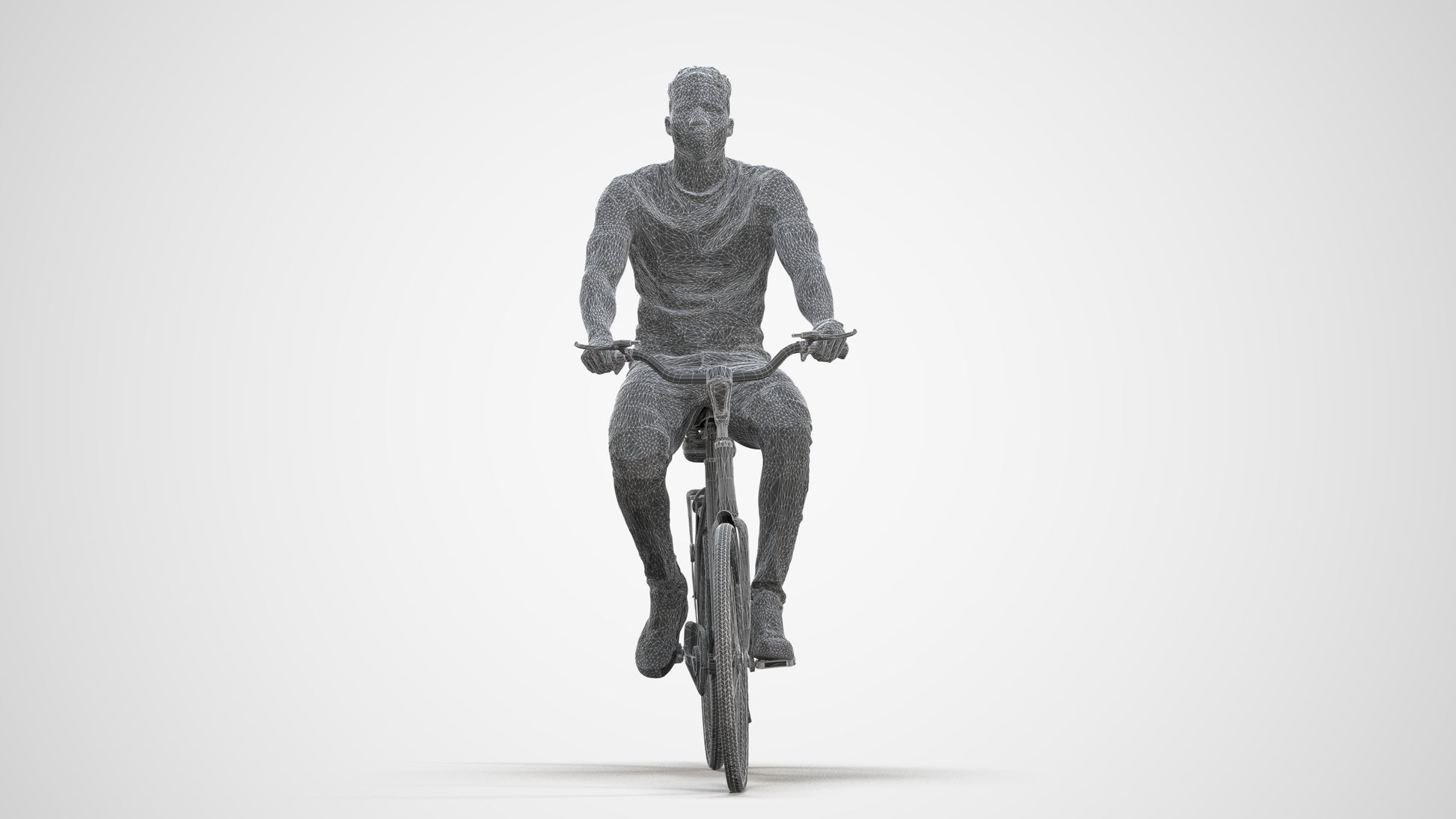 scanned 3D man casual cycling, photogrammetry people for Enscape and V-Ray, three-quarter front view render