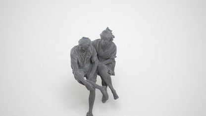 3D scanned woman couple casual, photorealistic archviz people for Enscape and SketchUp, wireframe three-quarter view