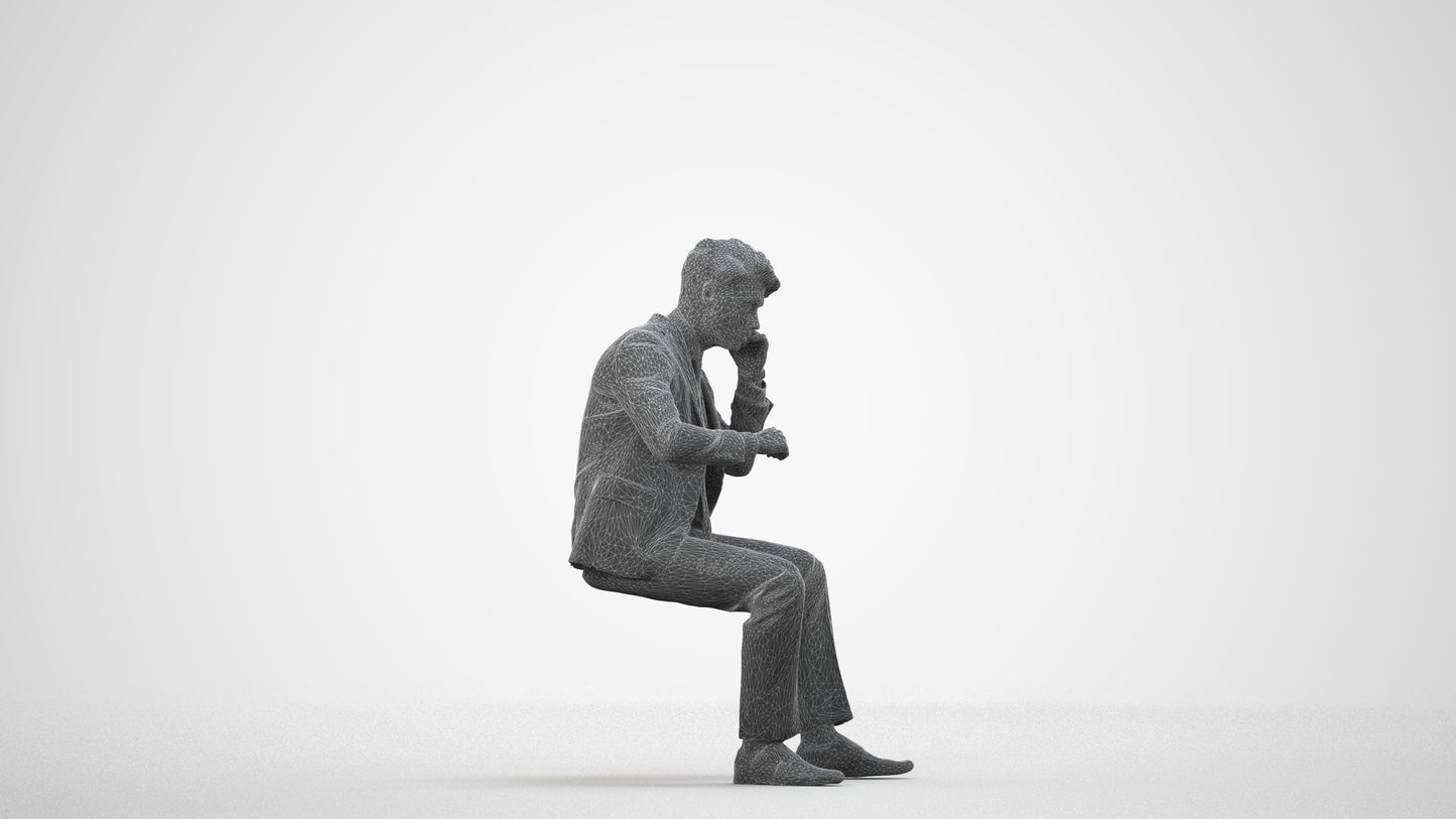 scanned 3D man business, photogrammetry people for Enscape and V-Ray, wireframe side view