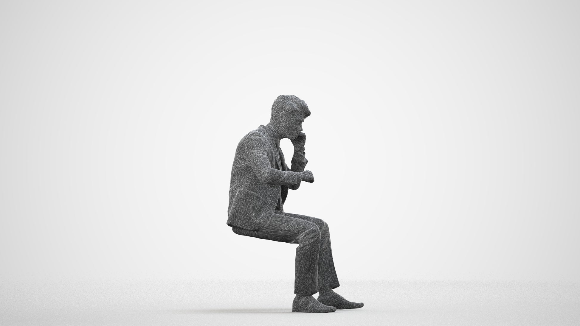 scanned 3D man business, photogrammetry people for Enscape and V-Ray, wireframe side view