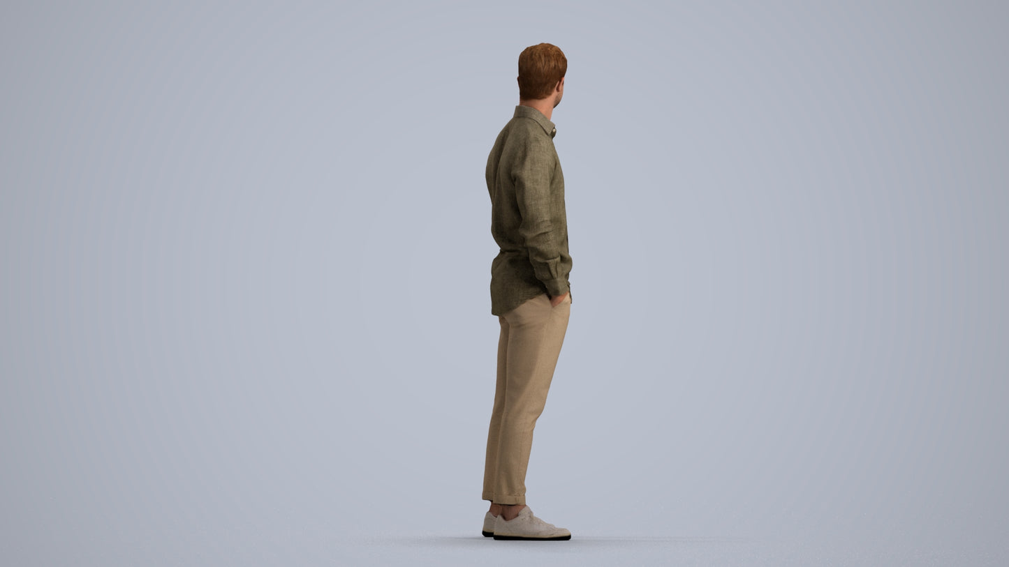 realistic 3D man casual standing, scanned archviz people for Blender and 3ds Max, front view render