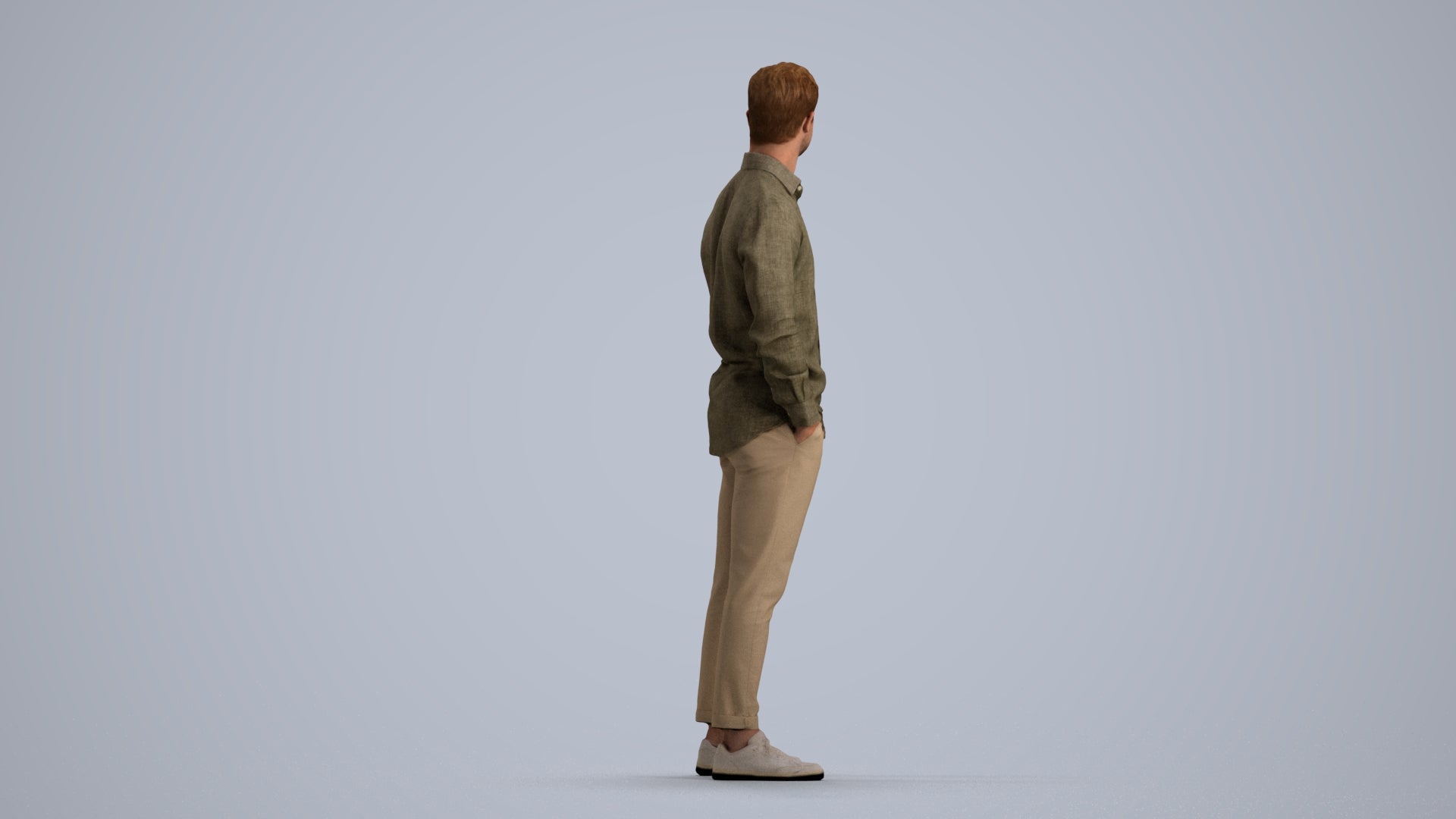 realistic 3D man casual standing, scanned archviz people for Blender and 3ds Max, front view render