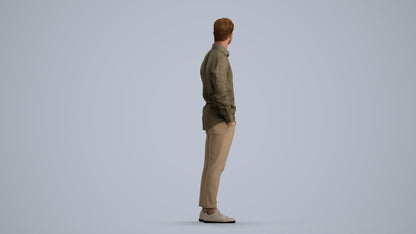 realistic 3D man casual standing, scanned archviz people for Blender and 3ds Max, front view render